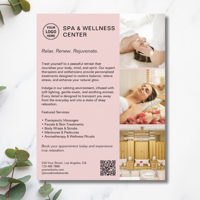 Modern Spa Wellness Pink Promotional Business  Flyer (Modern Spa Wellness Pink Promotional Business Flyer)