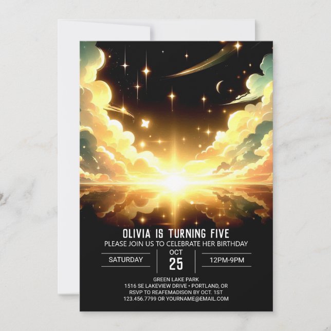 Modern Space Celestial Digital Birthday Invitation (Front)