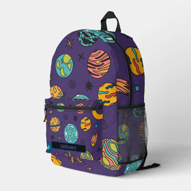 Modern Space Galaxy Themed Custom Name Printed Backpack (Back Corner Right)