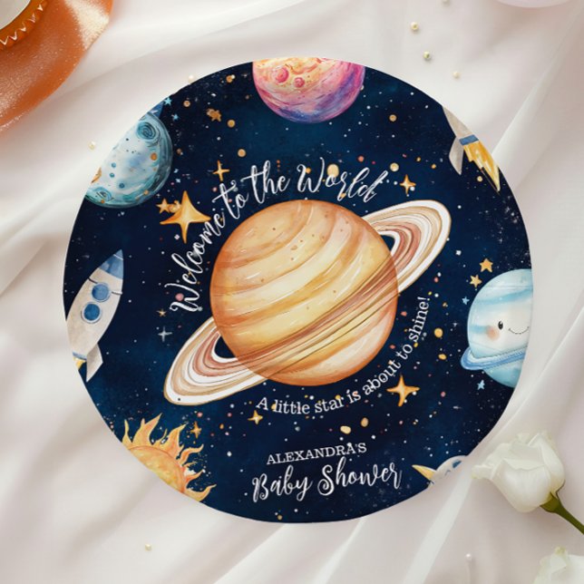 Modern Space Outer Galaxy  Baby Shower Paper Plate (Creator Uploaded)
