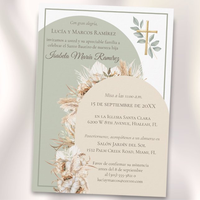 Modern Spanish baptism pampa grass bautizo Invitation (Creator Uploaded)