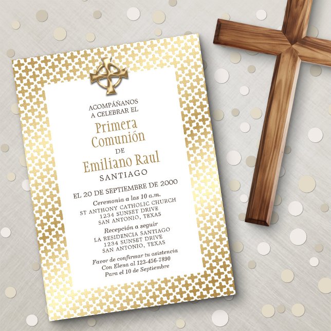 Modern Spanish Gold First Communion Invitation (Creator Uploaded)
