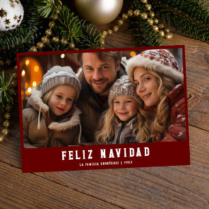 Modern Spanish Red Feliz Navidad Family Photo  Holiday Card