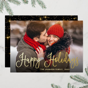 Modern Sparkle Christmas PHOTO Greeting Gold Foil Holiday Card