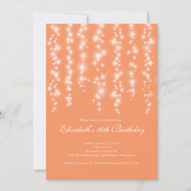 Modern Sparkle Coral Sweet Sixteen Birthday Party Invitation (Front)