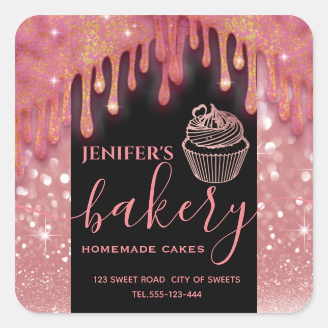 Modern sparkle  drips cupcake bakery label (Front)