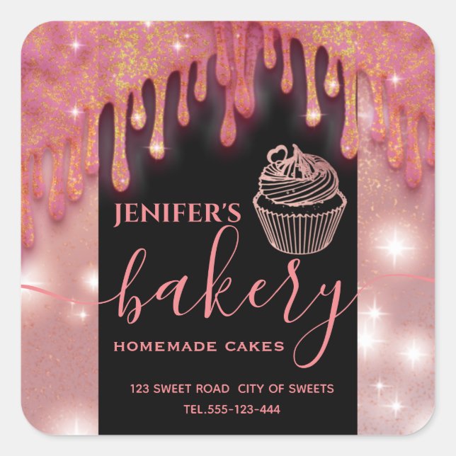 Modern sparkle  drips cupcake bakery label (Front)