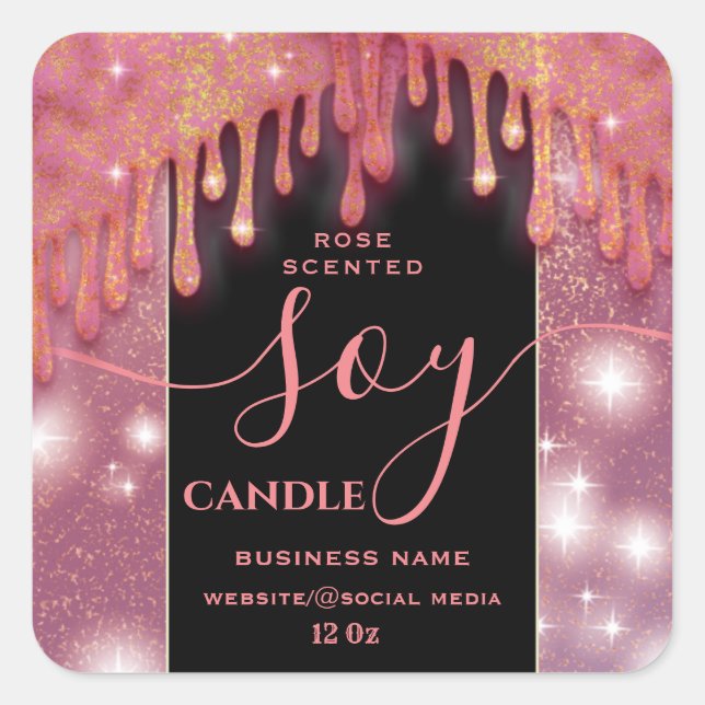 Modern sparkle  drips soy candle label (Front)