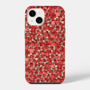 Modern Sparkle Glitter Pattern Red Coral Gold iPhone 14 Case
