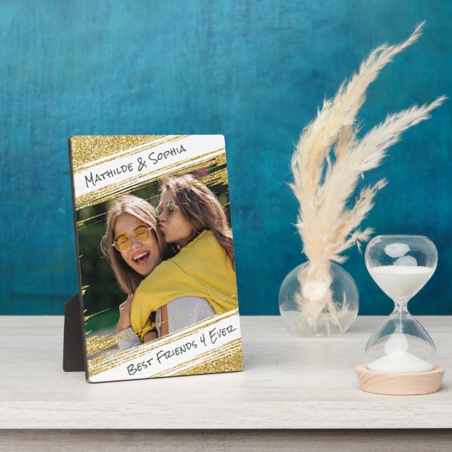 Modern Sparkle Gold Glitter Photo BBF Best Friend  Plaque (Side)