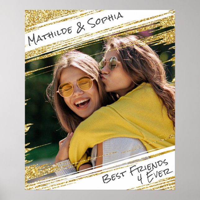 Modern Sparkle Gold Glitter Photo BBF Best Friend  Poster (Front)
