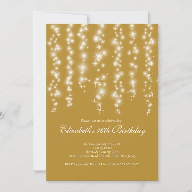 Modern Sparkle Gold Sweet Sixteen Birthday Party Invitation (Front)