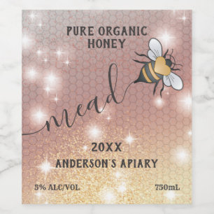 Modern sparkle honeycomb honeybee mead wine label