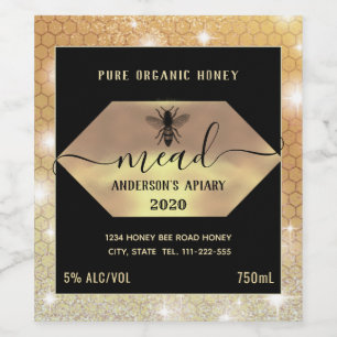 Modern sparkle honeycomb mead honey bee wine label