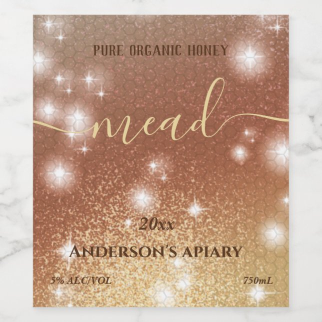 Modern sparkle honeycomb mead wine label (Single Label)