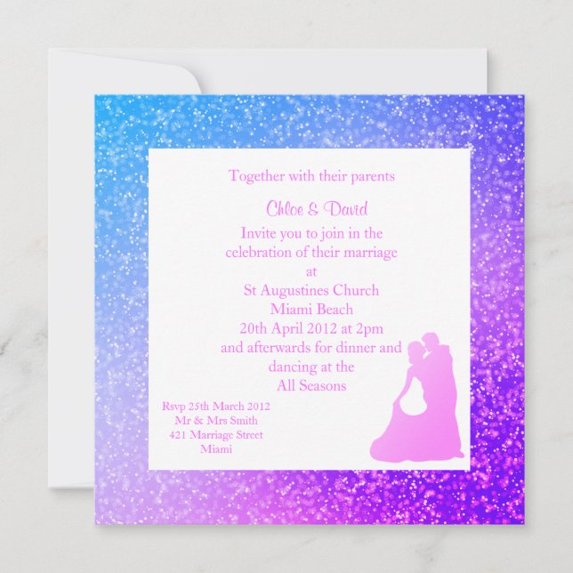 MODERN Sparkle PRINT WEDDING INVITATIONS Blues (Front)
