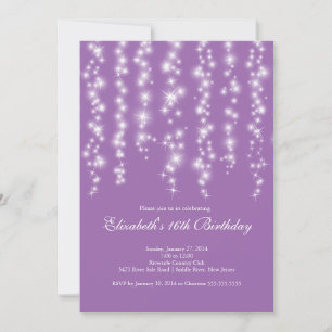Modern Sparkle Purple Sweet Sixteen Birthday Party Invitation
