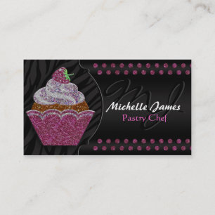 Modern Sparkling Cupcake Monogram Pastry Chef Business Card