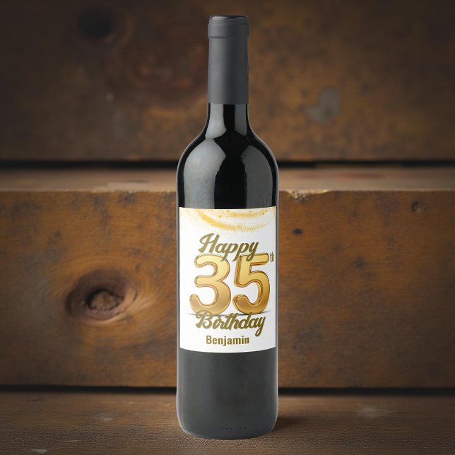 Modern Sparkling Golden 35th Birthday Celebration Wine Label (Creator Uploaded)