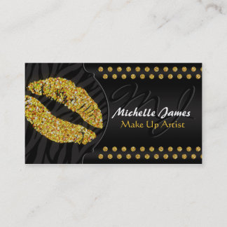 Modern Sparkling Zebra Monogram Make Up Artist Business Card
