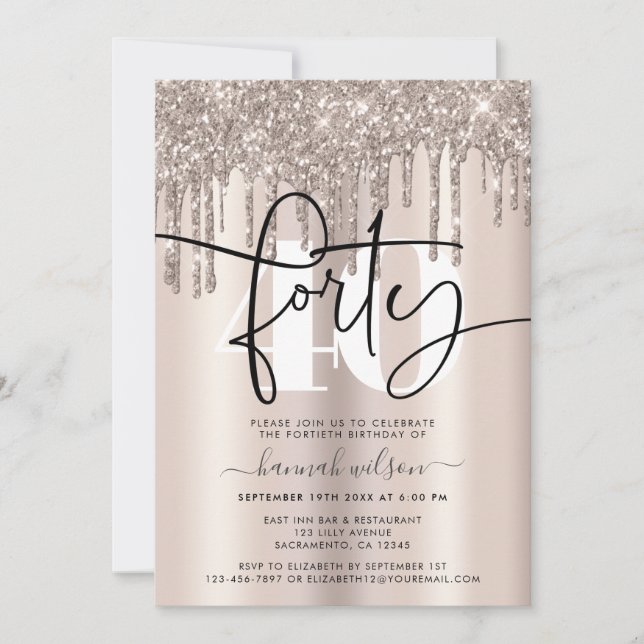 Modern Sparkly Cream Glitter 40th Birthday Party Invitation (Front)