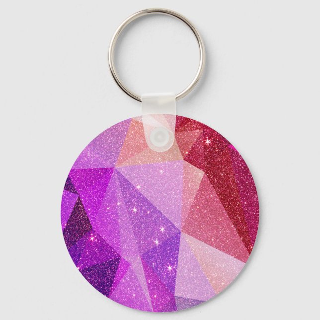 Modern Sparkly Faux Glitter Geometric Triangles Key Ring (Front)