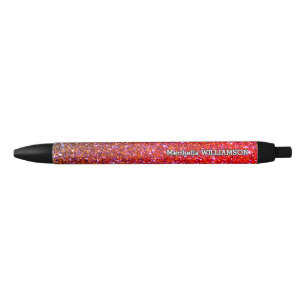 Modern Sparkly RED GLITTER Personalised Black Ink Pen