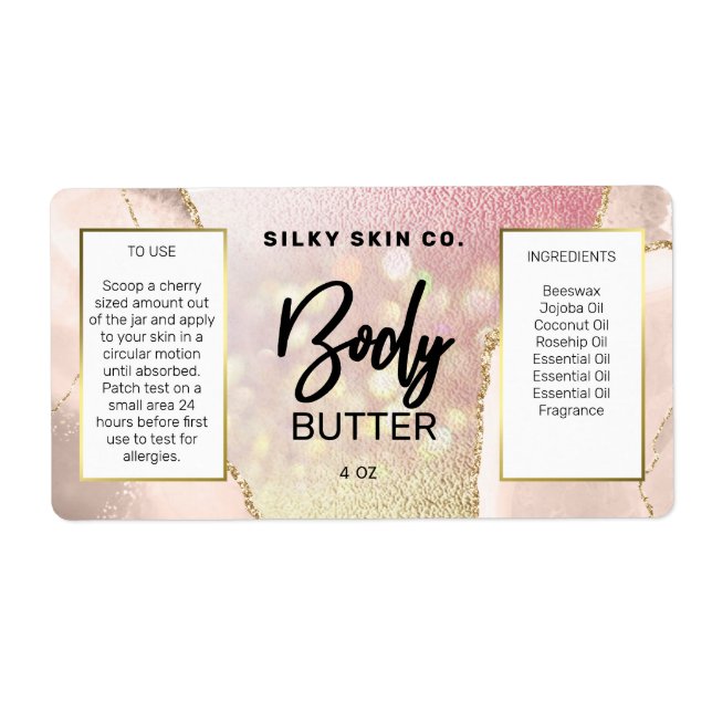 Modern Sparkly Rose Gold Body Butter Labels (Front)
