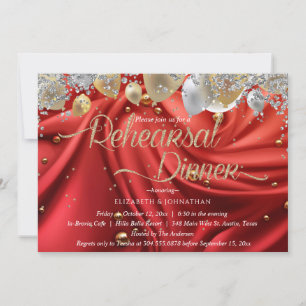 Modern Sparkly Royal Red Minimal Rehearsal Dinner Invitation