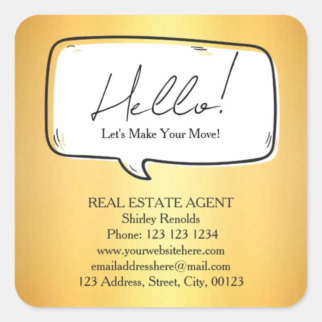 Modern speech bubble Real Estate Gold sticker (Front)
