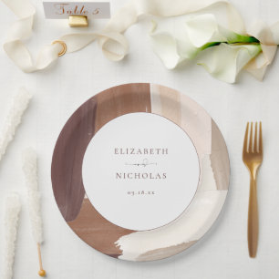 Modern Spiced Terracotta   Monogram Wedding Paper Plate