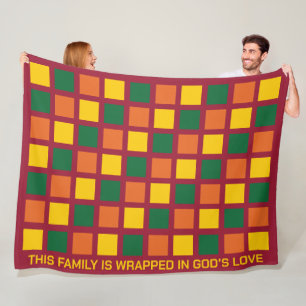 Modern Spicy Colours Geometric Squares Family Fall Fleece Blanket