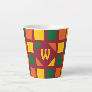 Modern Spicy Colours Geometric Squares Monogram Latte Mug