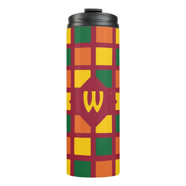 Modern Spicy Colours Geometric Squares Monogram Thermal Tumbler (Front)