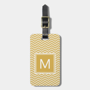 Modern Spicy Mustard Yellow Chevrons and Monogram Luggage Tag