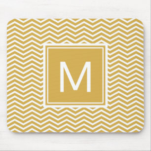 Modern Spicy Mustard Yellow Chevrons and Monogram Mouse Pad