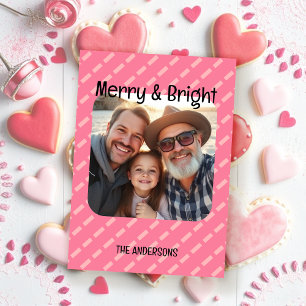 Modern Spicy Pink Geometric One Photo Holiday Card