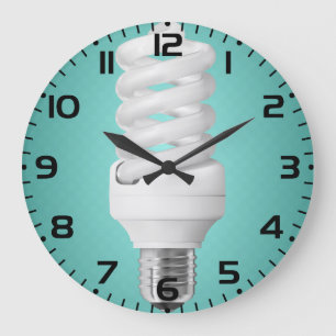 Modern Spiral Compact Fluorescent Lightbulb Large Clock