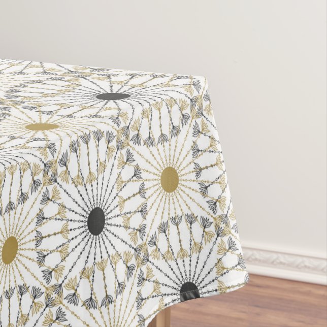 Modern Spirals In Gold and Black Tablecloth (In Situ)