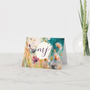 Modern splash and wildflowers personalised note card