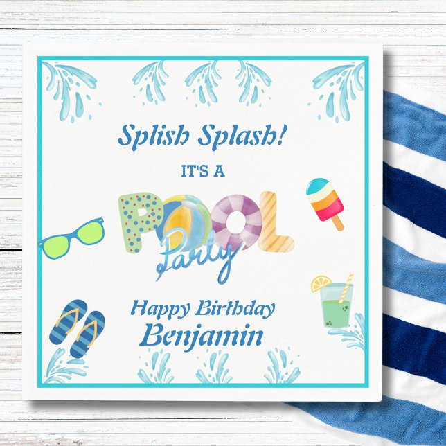 Modern Splish Splash Boys Pool Party Napkins (Creator Uploaded)