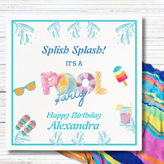 Modern Splish Splash Kids Pool Party Napkin (Creator Uploaded)