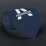 Modern Split Monogram Name Initial Blue Grey Tie<br><div class="desc">Modern and simple, custom tie with your choice of initial. This minimalist, masculine design features oversized bold sans serif typography in silver grey on a dark blue background. The template is set up for you to change the letter and add your name or last name. If you wish to edit...</div>