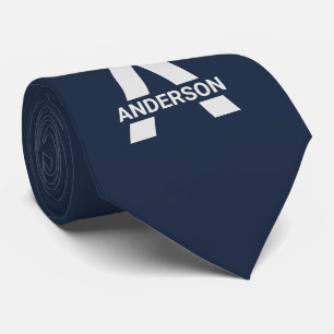 Modern Split Monogram Name Initial Blue Grey Tie