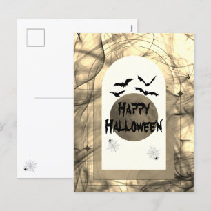 Modern Spooky Bat Black Typography Happy Halloween Holiday Postcard