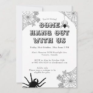 Modern Spooky Spider web Black & White Halloween  Invitation