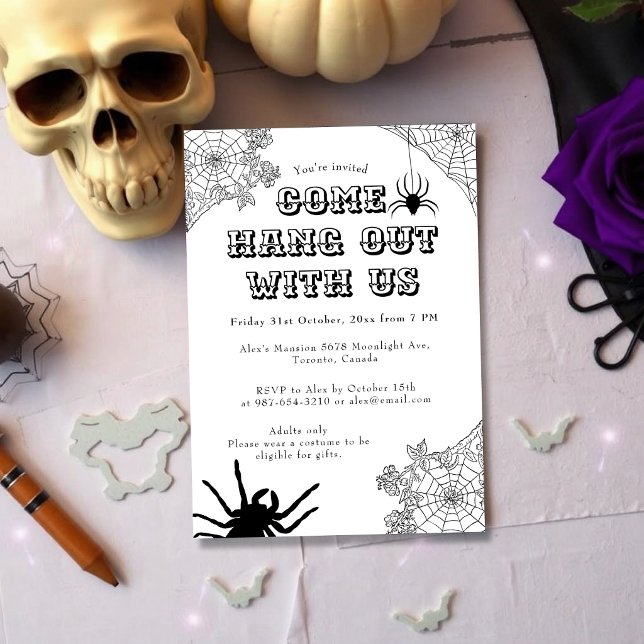 Modern Spooky Spider web Black & White Halloween  Invitation (Creator Uploaded)