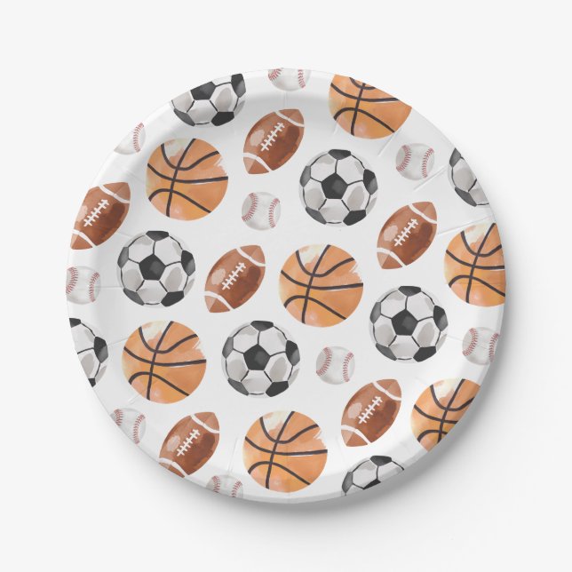 Modern Sports Birthday Party Paper Plate (Front)