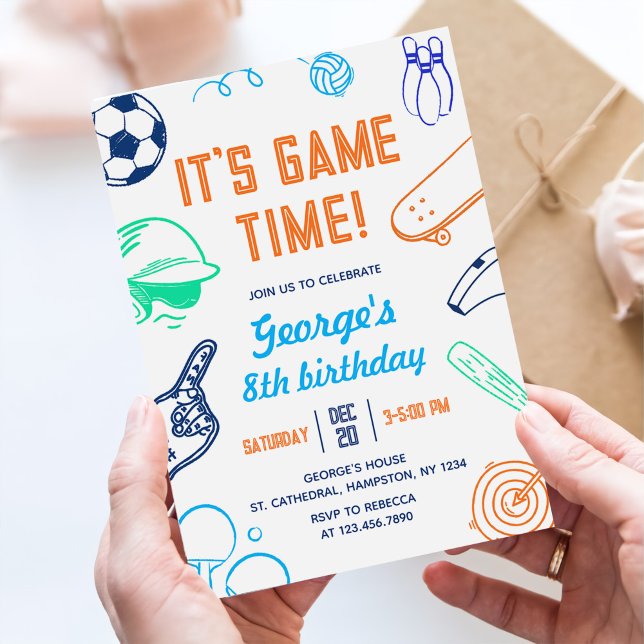 Modern Sports It's Game Time! Kids Birthday Invitation (Creator Uploaded)
