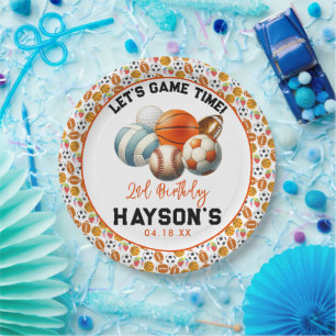 Modern Sports Kids 2nd Birthday party Paper Plate